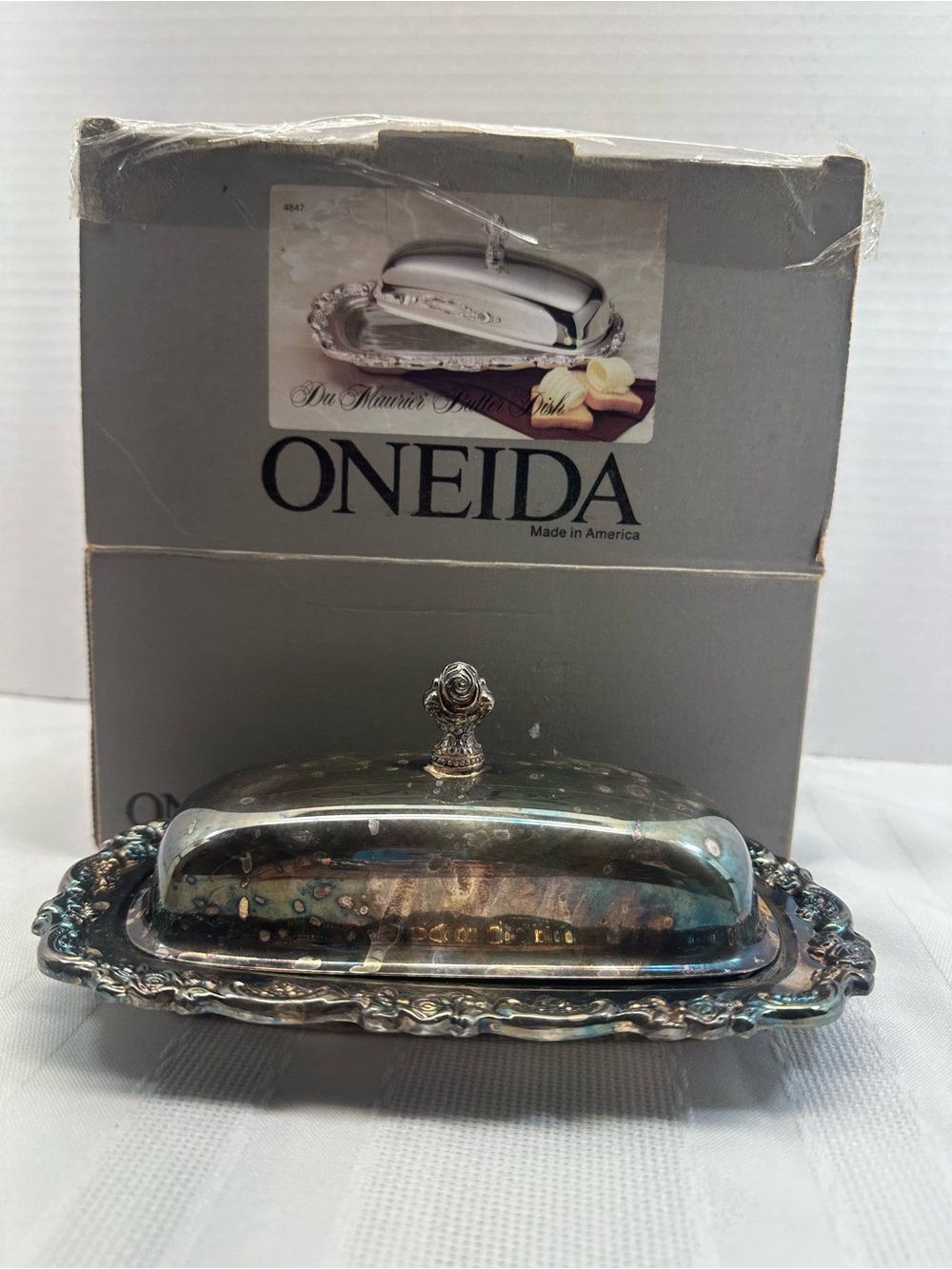 Oneida Silver-Tone Ornate Covered Butter Dish
